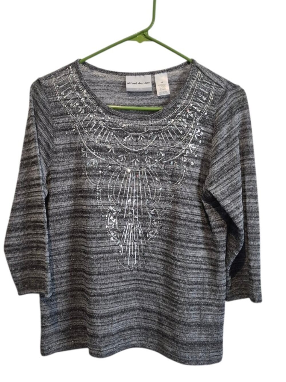 Alfred Dunner Gray Lightweight Semi-Sheer Sequin Sweater Size Petite Small
